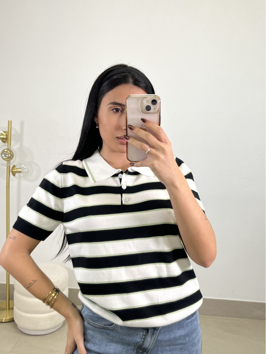 polo punto rayas negro/verde