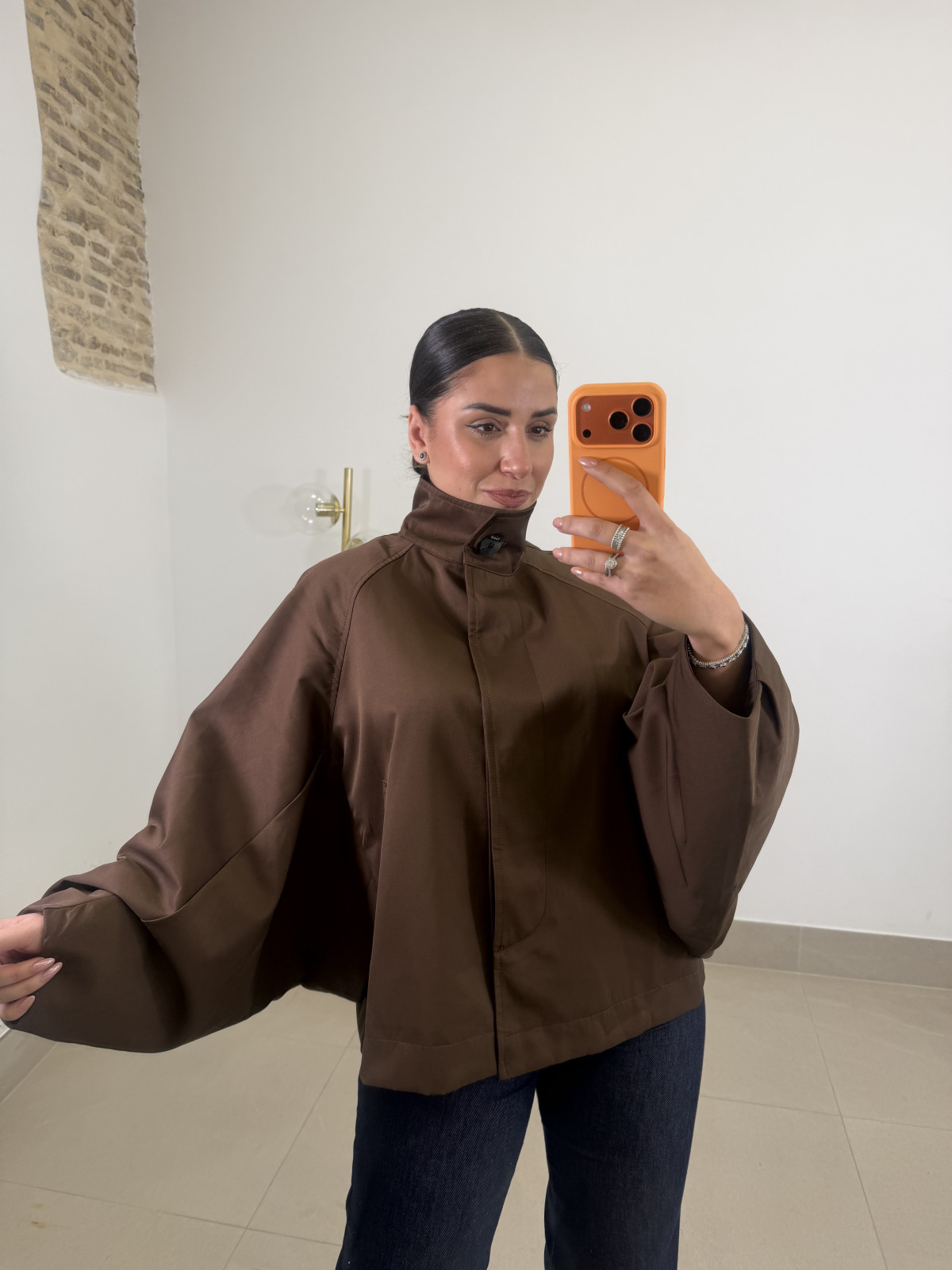 Chaqueta manga abullonada marron