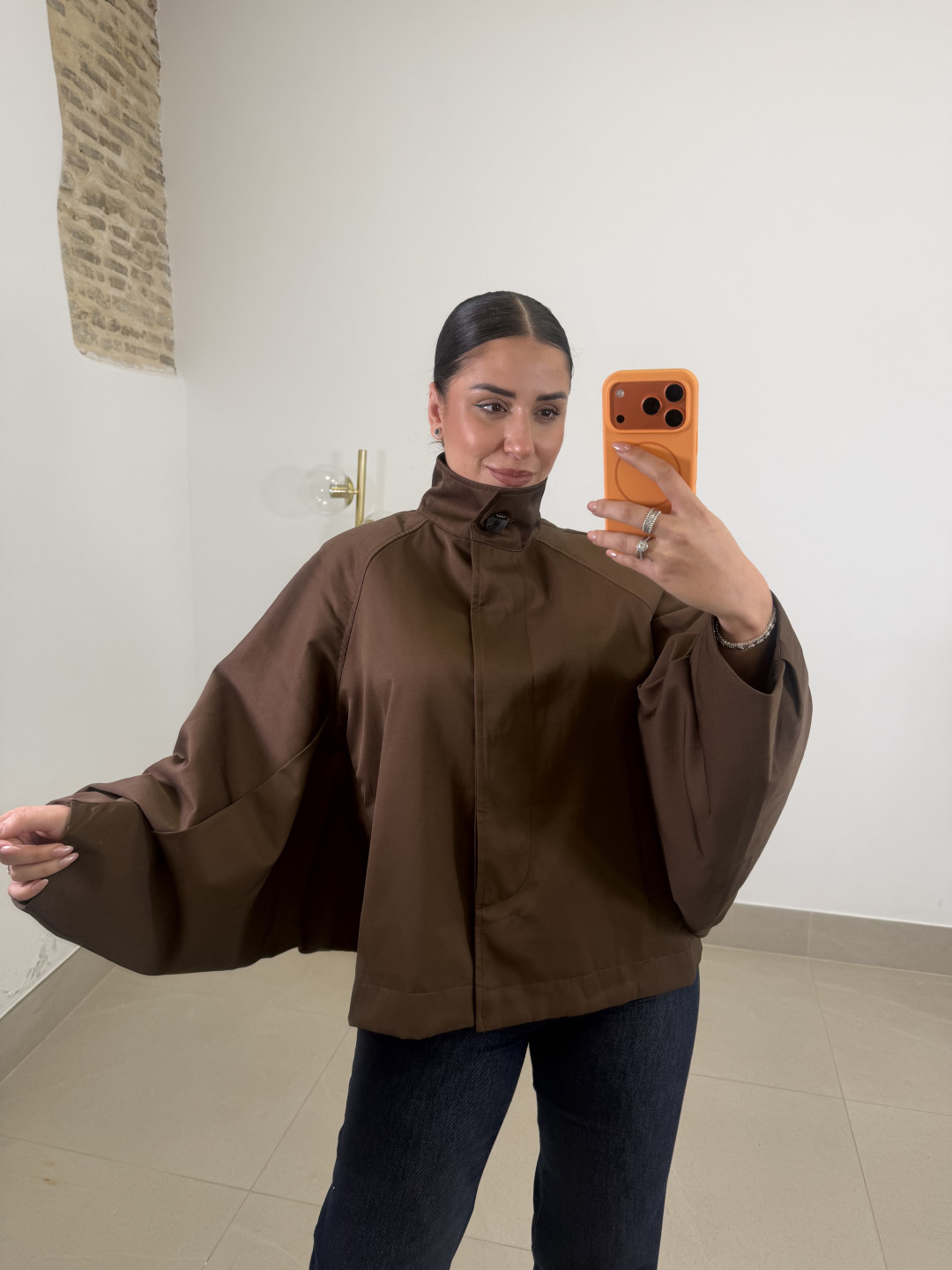 Chaqueta manga abullonada marron