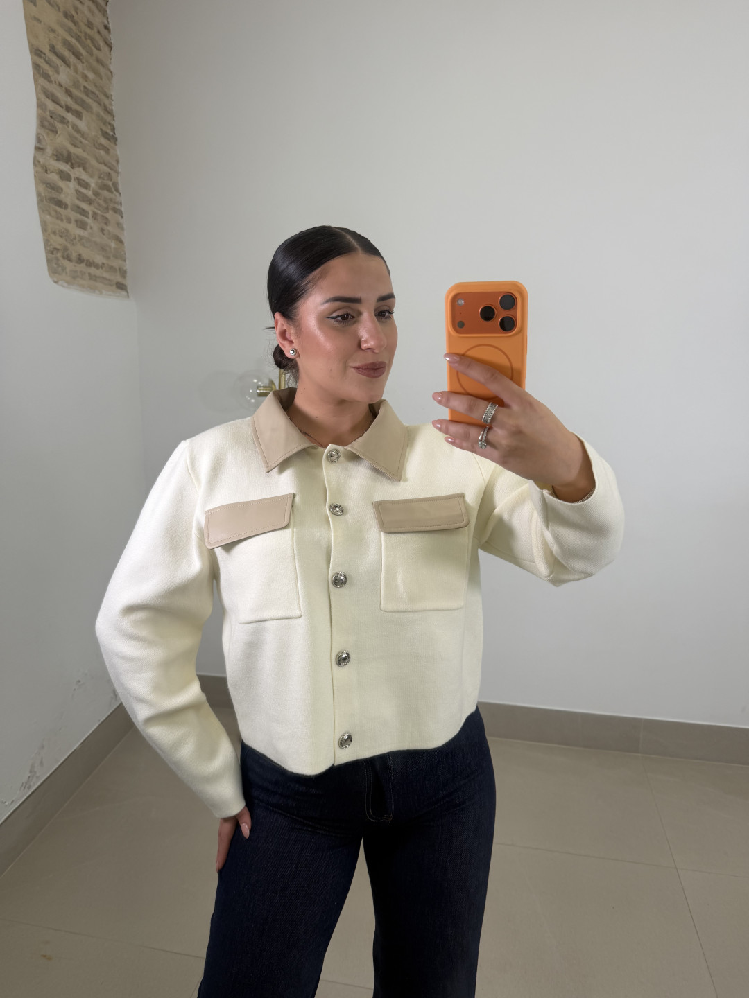 Rebeca punto combinado polipiel beige