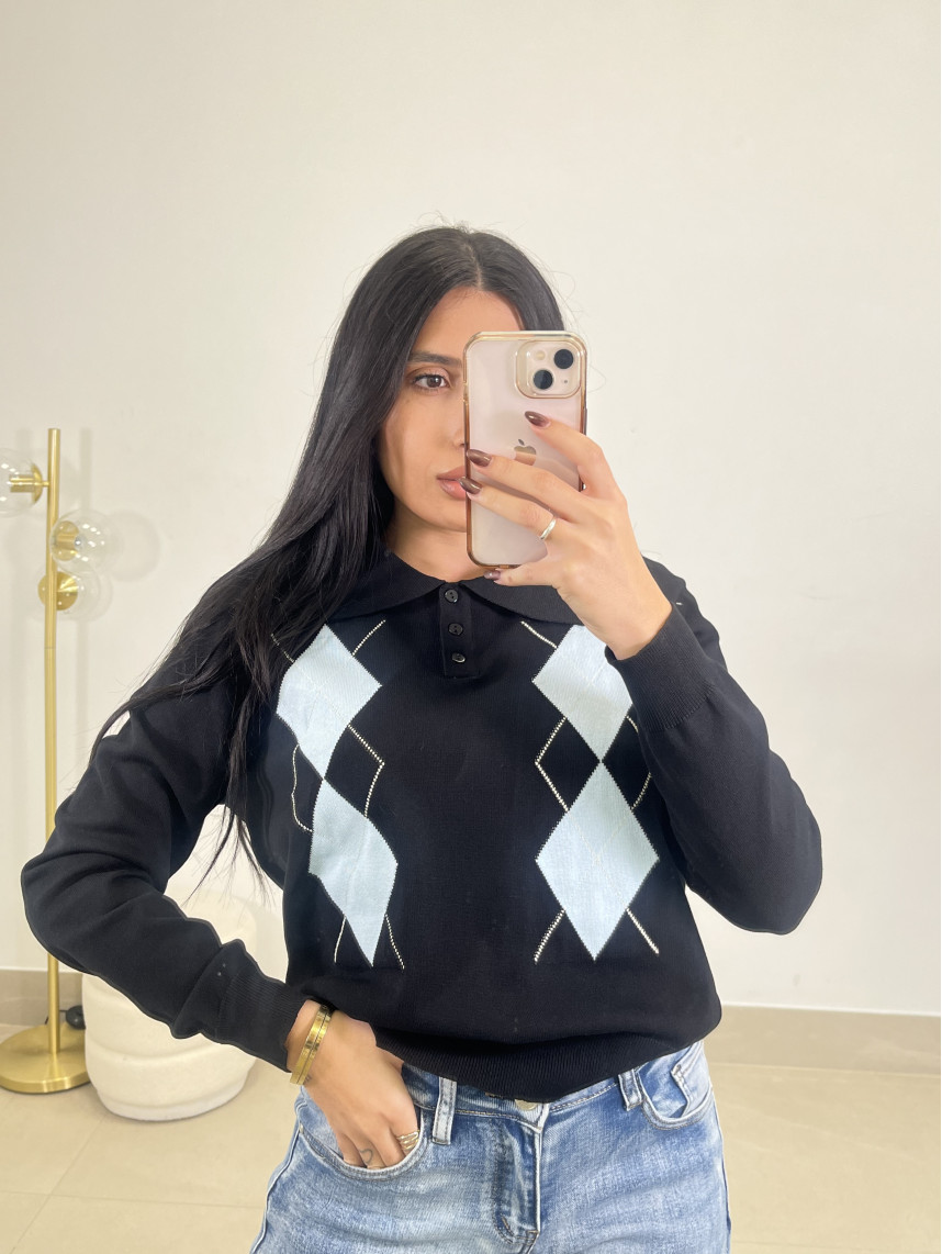 jersey punto botones rombos negro