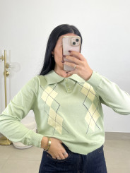 jersey punto botones rombos verde agua