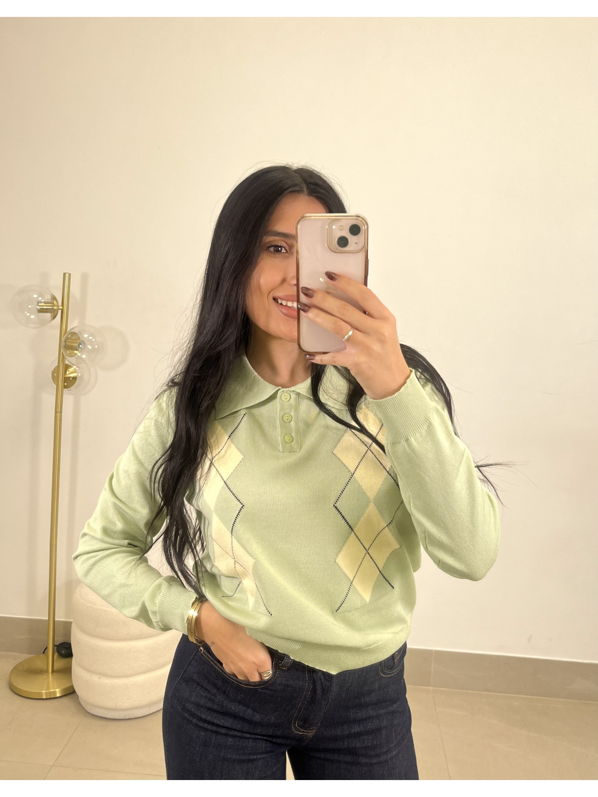 jersey punto botones rombos verde agua