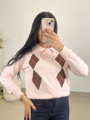 Jersey punto botones rombo rosa