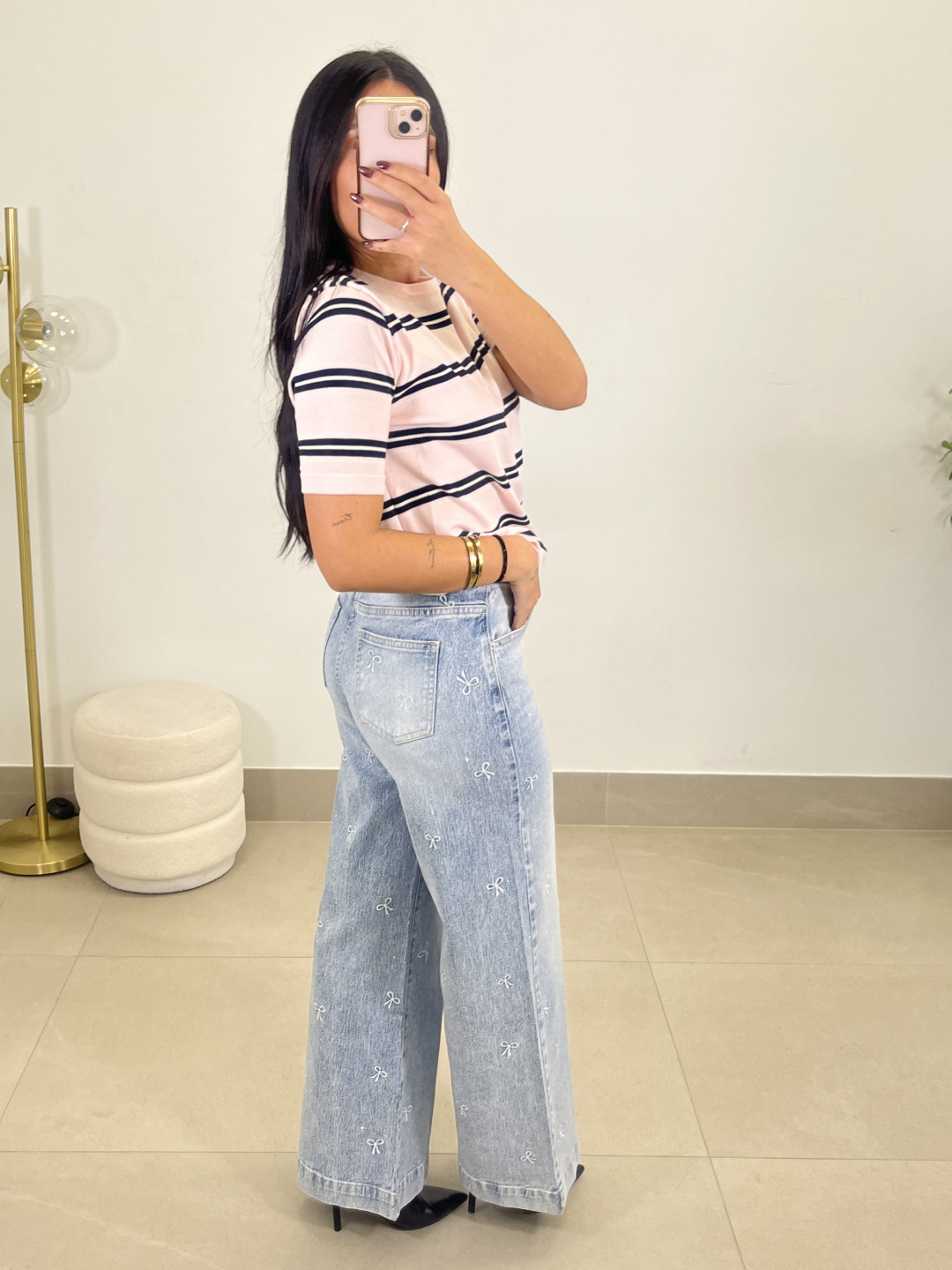 Camiseta punto rayas rosa