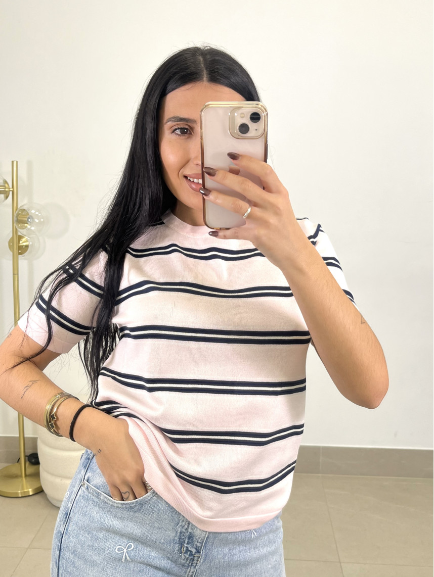 Camiseta punto rayas rosa