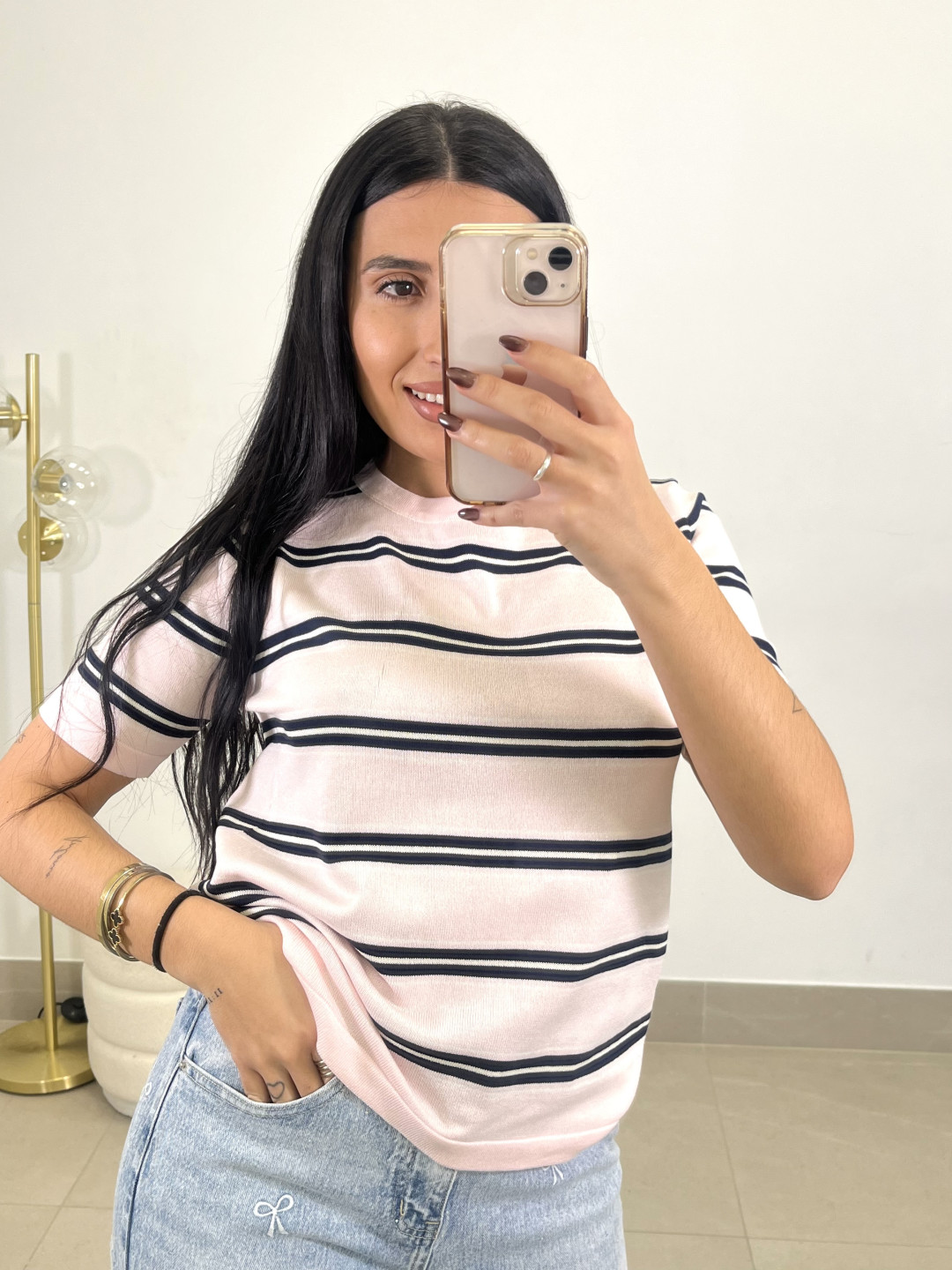 Camiseta punto rayas rosa