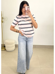 Camiseta punto rayas rosa