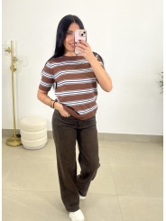 camiseta punto rayas marron