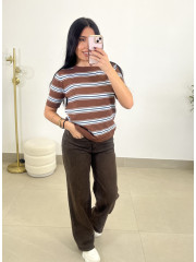 camiseta punto rayas marron