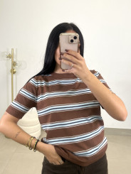 camiseta punto rayas marron