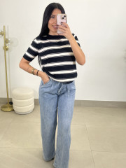 camiseta punto rayas negro