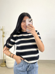 camiseta punto rayas negro