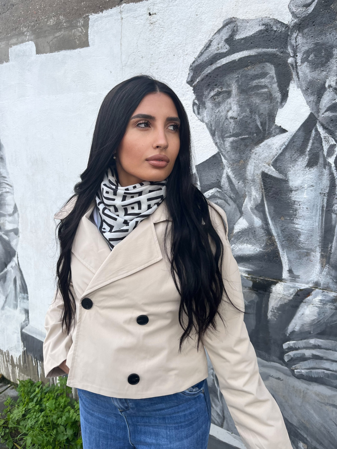 Gabardina crop camel