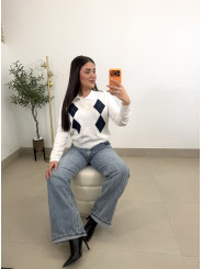 jersey punto botones rombos blanco