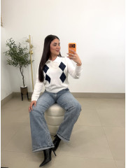 jersey punto botones rombos blanco