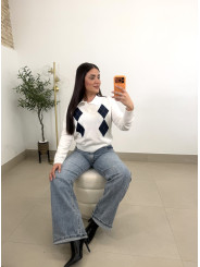 jersey punto botones rombos blanco