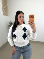 jersey punto botones rombos blanco