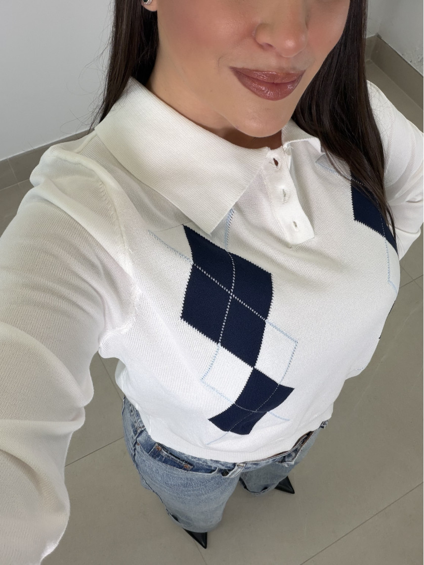 jersey punto botones rombos blanco