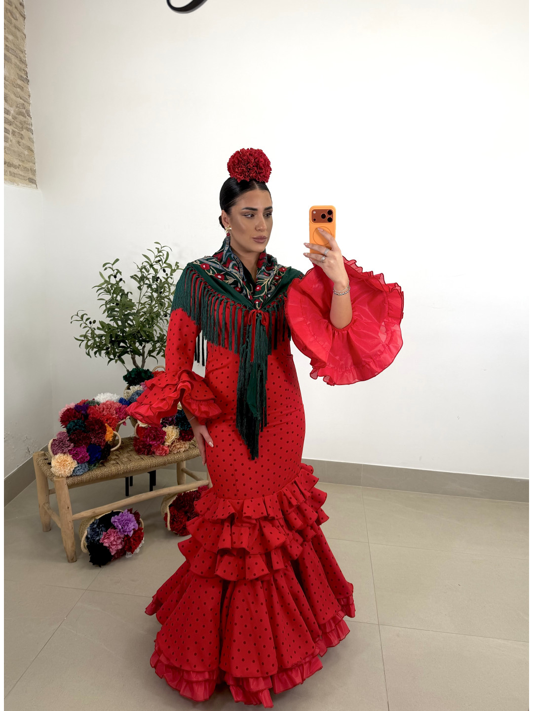 Manton verde botella flores