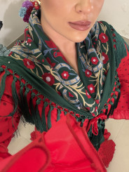 Manton verde botella flores