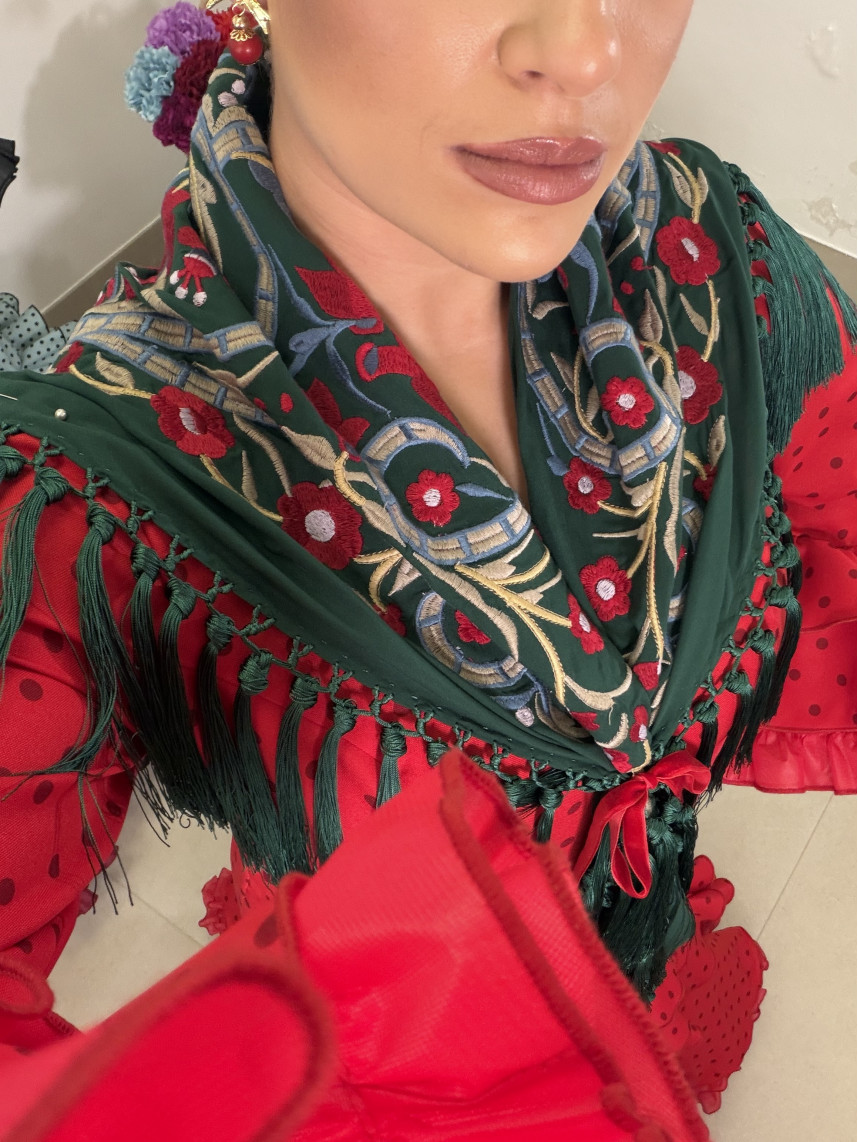 Manton verde botella flores