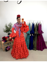 Mantón lila flores rojas