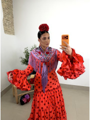 Mantón lila flores rojas