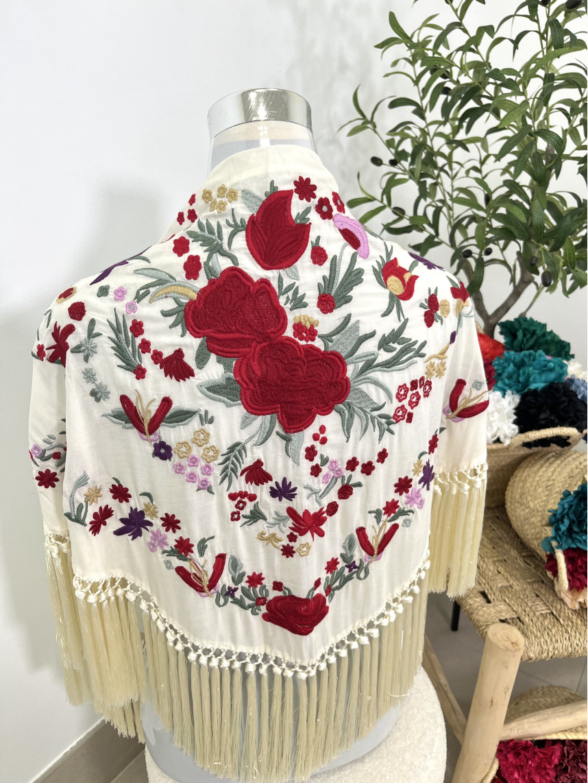 Mantón beige/rojo 1