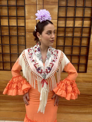 Mantón beige/rojo 1