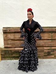 Vestido Sevilla negro lunar blanco