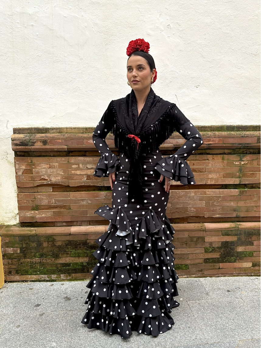 Vestido Sevilla negro lunar blanco