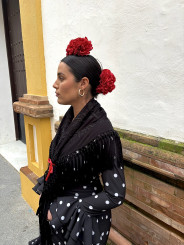 Vestido Sevilla negro lunar blanco