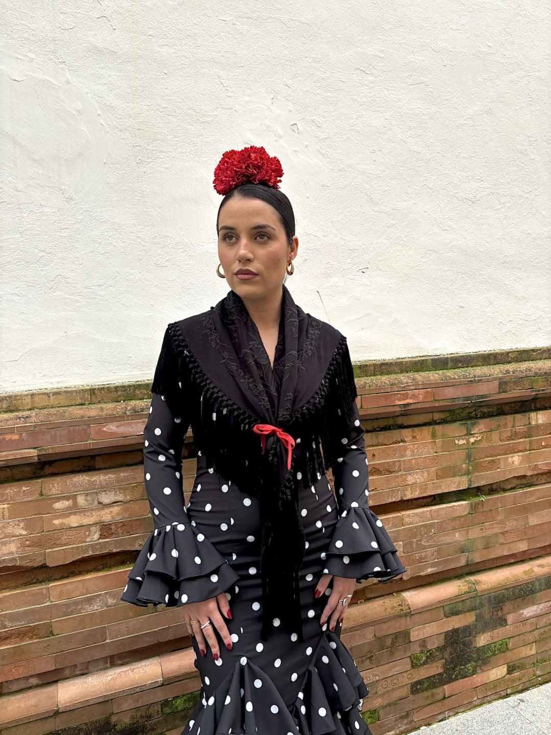 Vestido Sevilla negro lunar blanco