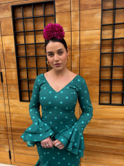 Vestido Sevilla turquesa con lunar verde agua