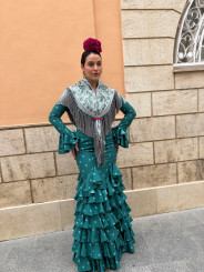 Vestido Sevilla turquesa con lunar verde agua