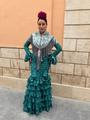 Vestido Sevilla turquesa con lunar verde agua