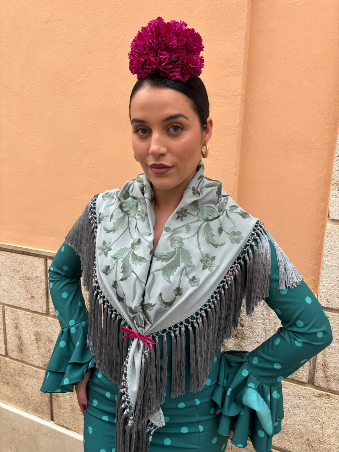 Vestido Sevilla turquesa con lunar verde agua