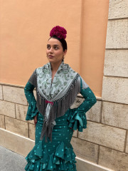 Vestido Sevilla turquesa con lunar verde agua