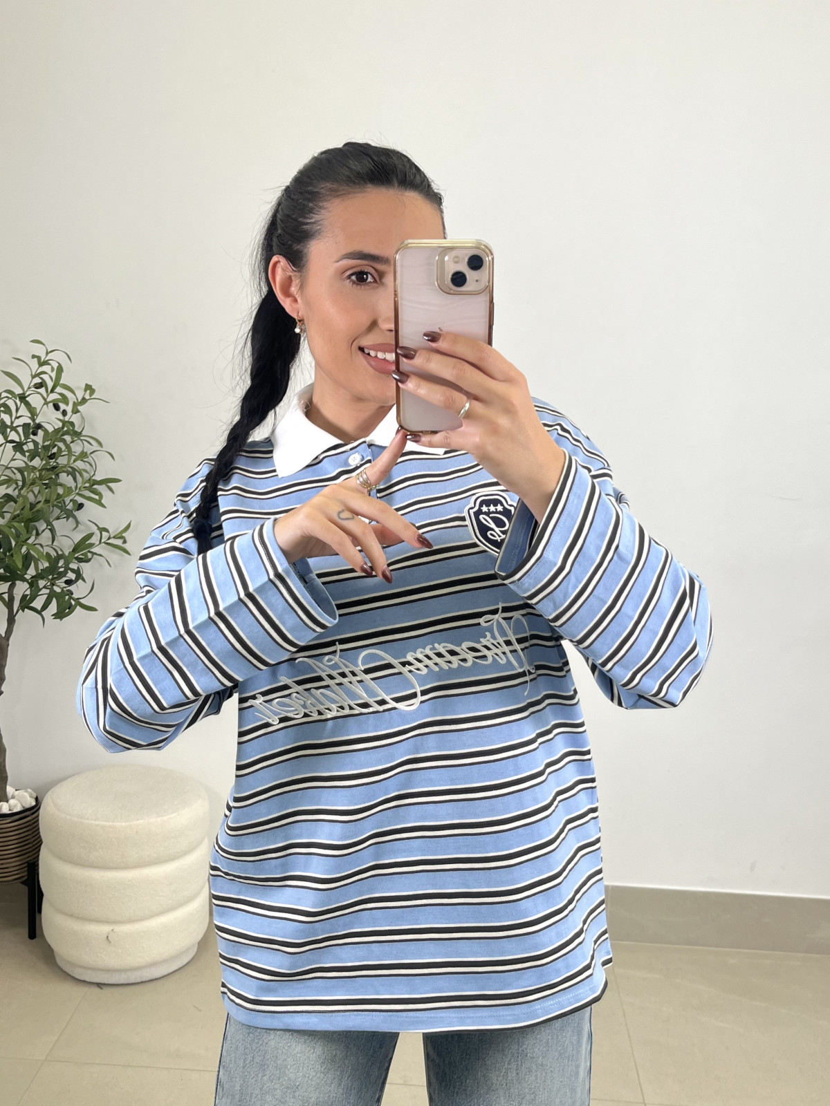 Polo rayas 1987 celeste