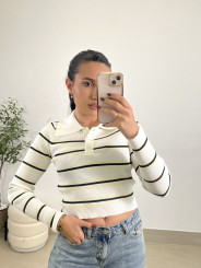 Camiseta punto cuello polo rayas blanco/amarillo