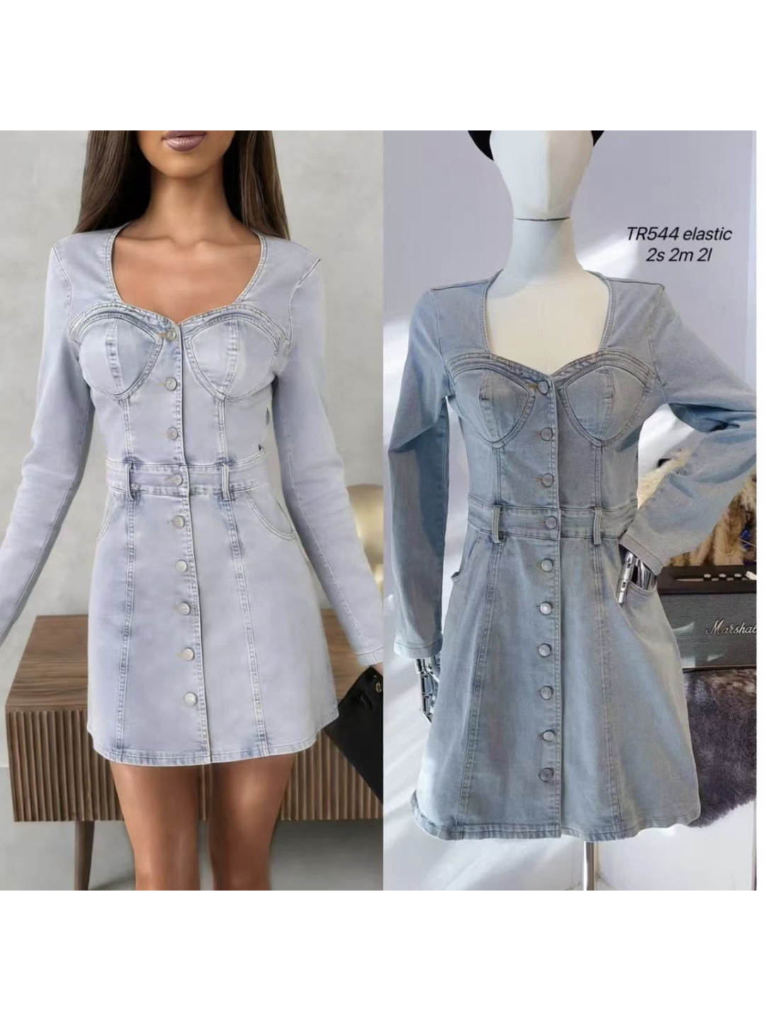 Vestido vaquero escote corazon