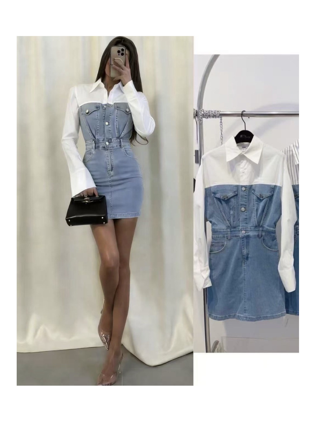 Vestido denim combinado camisa