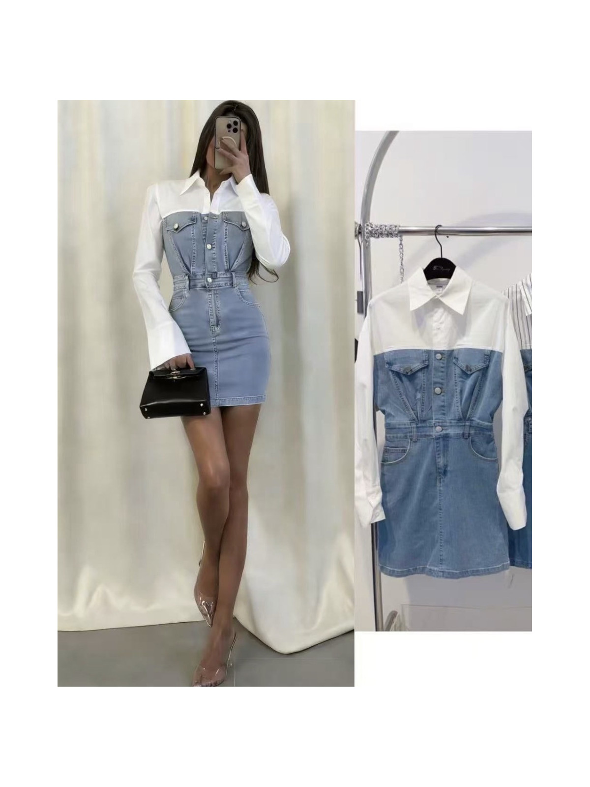 Vestido denim combinado camisa