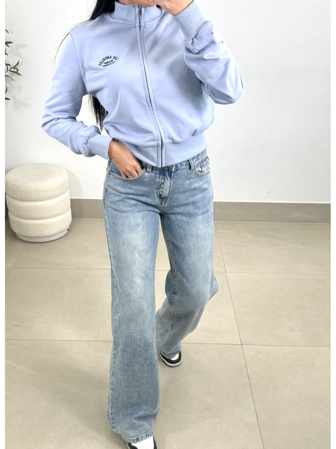 Sudadera cremallera los angeles  celeste