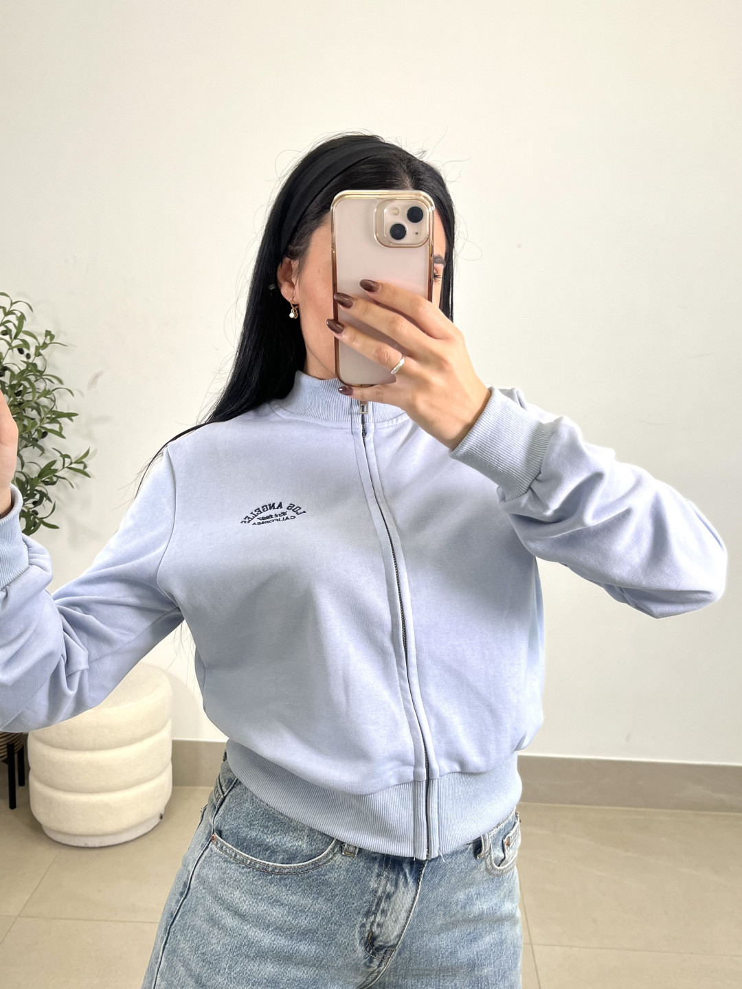Sudadera cremallera los angeles  celeste