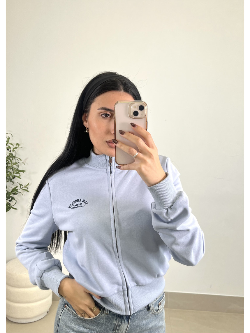 Sudadera cremallera los angeles  celeste