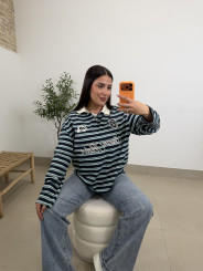 Polo rayas 1987 azul/verde agua