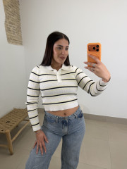 Camiseta punto cuello polo rayas blanco/amarillo