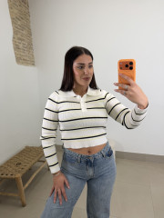 Camiseta punto cuello polo rayas blanco/amarillo